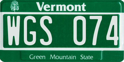 VT license plate WGS074