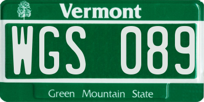 VT license plate WGS089