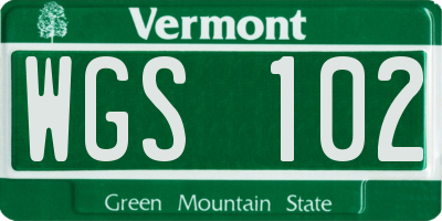 VT license plate WGS102