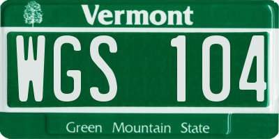 VT license plate WGS104