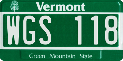 VT license plate WGS118
