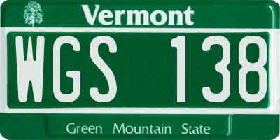 VT license plate WGS138