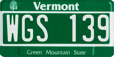 VT license plate WGS139