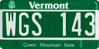 VT license plate WGS143