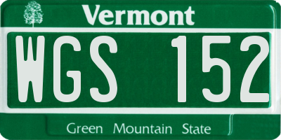 VT license plate WGS152