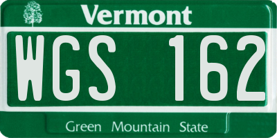 VT license plate WGS162