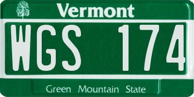 VT license plate WGS174