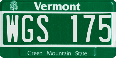 VT license plate WGS175