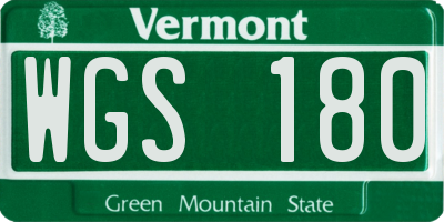 VT license plate WGS180
