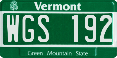 VT license plate WGS192