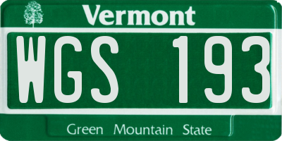 VT license plate WGS193