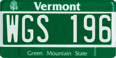 VT license plate WGS196