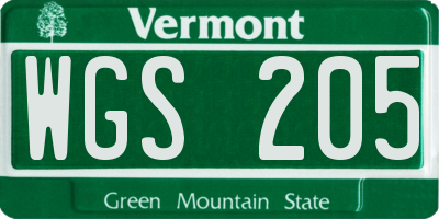 VT license plate WGS205