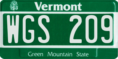 VT license plate WGS209