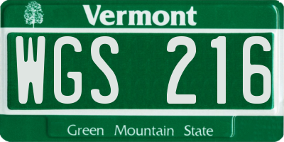 VT license plate WGS216