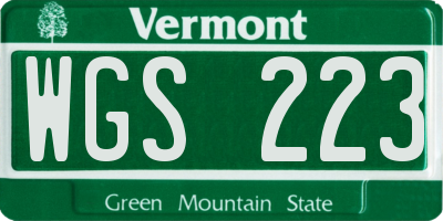 VT license plate WGS223