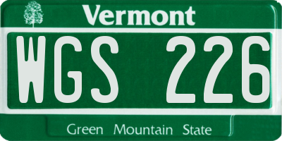 VT license plate WGS226