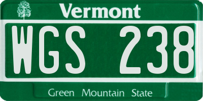 VT license plate WGS238