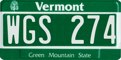 VT license plate WGS274