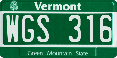 VT license plate WGS316