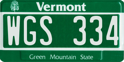 VT license plate WGS334