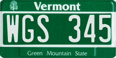VT license plate WGS345