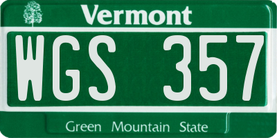 VT license plate WGS357