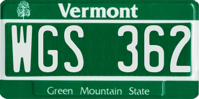 VT license plate WGS362