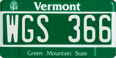 VT license plate WGS366
