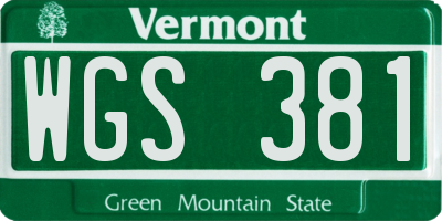 VT license plate WGS381