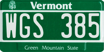VT license plate WGS385