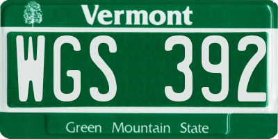 VT license plate WGS392