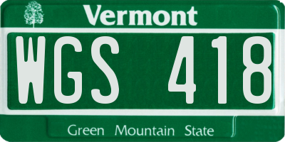 VT license plate WGS418