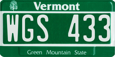 VT license plate WGS433