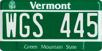 VT license plate WGS445