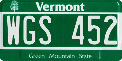 VT license plate WGS452