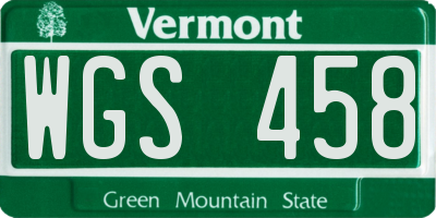 VT license plate WGS458