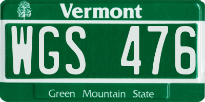 VT license plate WGS476