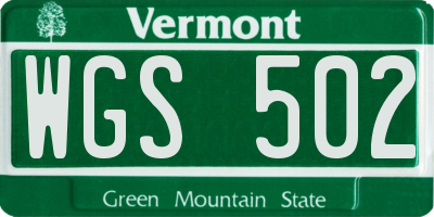 VT license plate WGS502