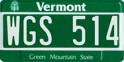 VT license plate WGS514