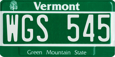 VT license plate WGS545