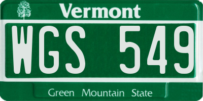 VT license plate WGS549