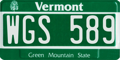 VT license plate WGS589