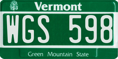VT license plate WGS598