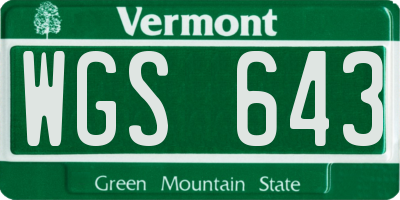 VT license plate WGS643