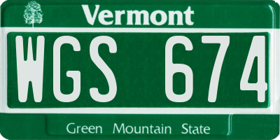 VT license plate WGS674