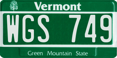 VT license plate WGS749