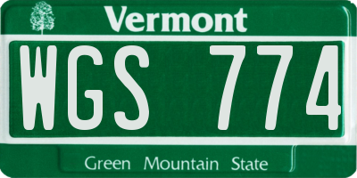 VT license plate WGS774