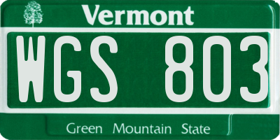 VT license plate WGS803