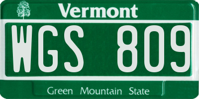 VT license plate WGS809